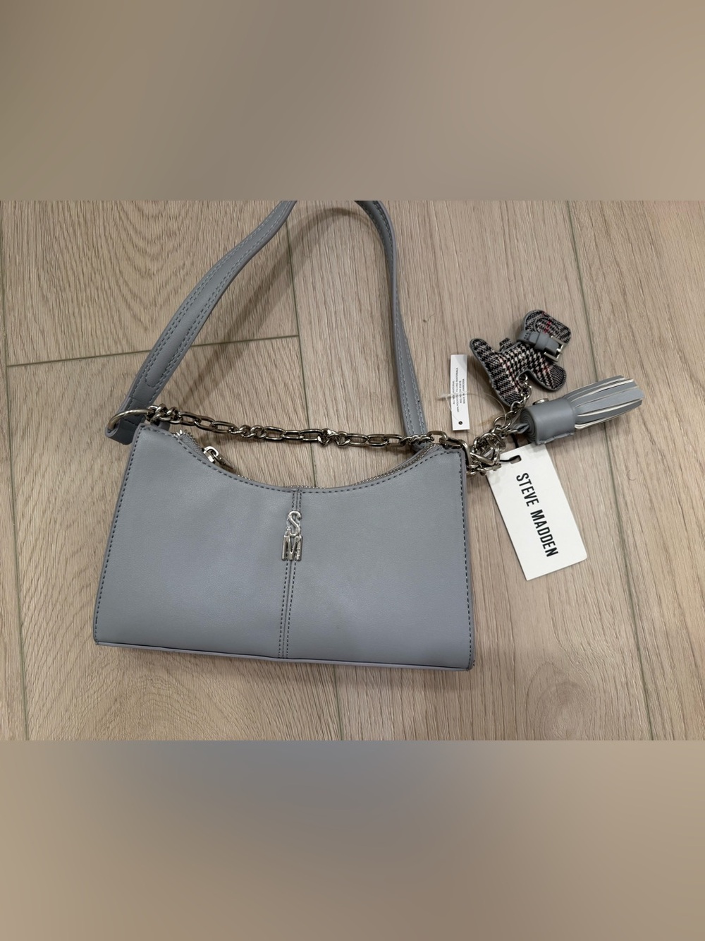Steve Madden Light Gray Shoulder Bag with Silver Chain